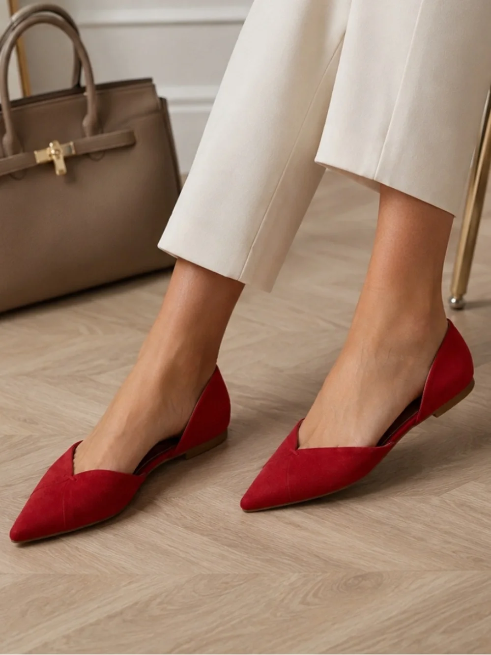 SCHUTZ Red Suede Pointed Toe D'Orsay Flats Size 7 Leather